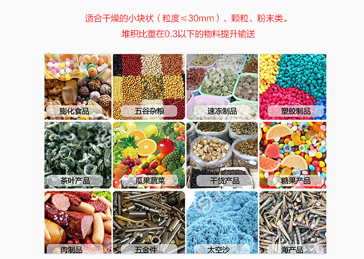 適合垂直提升粉末、顆粒及小塊狀物料